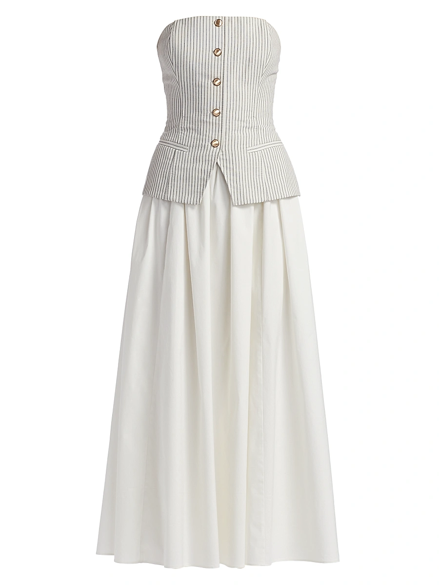Cotton‑Linen Strapless Maxi Dress